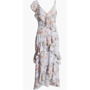 Wayf Women's Morgana Floral Tiered Ruffle Asymmetric Sleeve Maxi Dress Size L